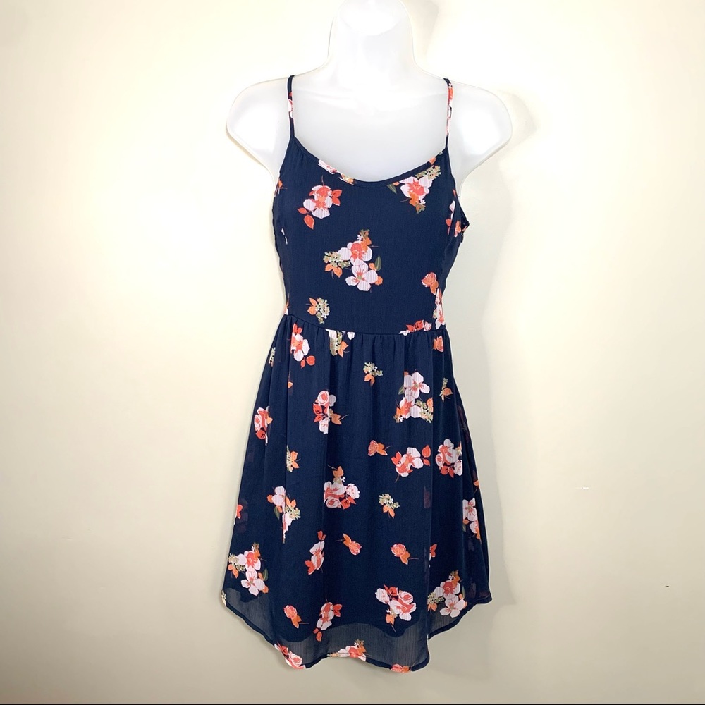 Abercrombie & Fitch Navy Floral Mini Dress XS Spaghetti Strap Coquette Romantic